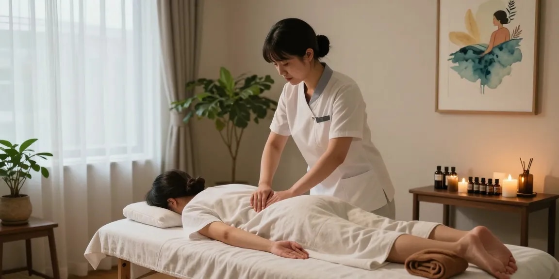 Relaxing 강남출장마사지 therapy session in a tranquil home setting.