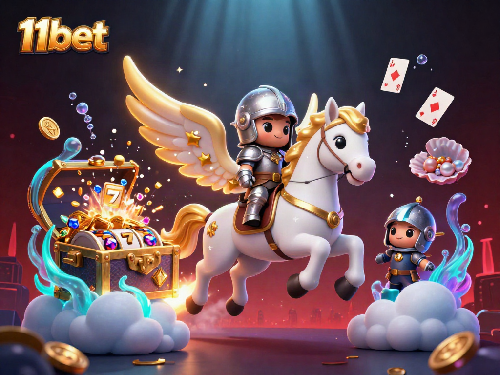 Experience high-energy slots gameplay action with 11bet as a celestial horse gallops through a vibrant treasure scene.