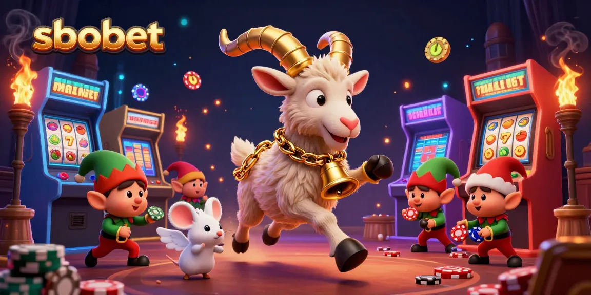 Sbobet offers an engaging gaming experience with vibrant, festive 3D characters in an exciting casino scene.