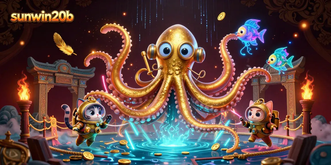 Engage with sunwin20b's immersive gaming world featuring a kraken, diving cat, and deep-sea magic.