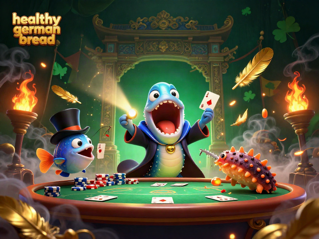 healthygermanbread showcases a vibrant poker scene with bioluminescent sea creatures performing magic.