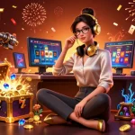 Experience UFABET with exciting slot reels and dynamic casino gaming elements flowing around a professional gamer.
