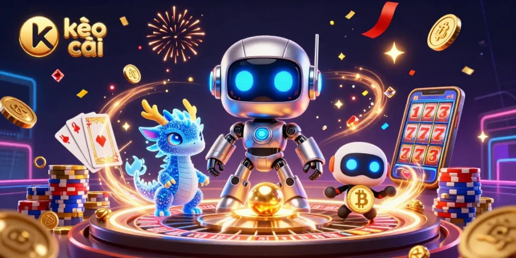 Experience thrilling kèo nhà cái action with digital gaming characters, casino elements, and vivid animations.
