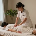 Relaxing 강남출장마사지 therapy session in a tranquil home setting.