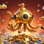 Immerse in 789Club's thrilling underwater adventure featuring a golden kraken submarine amidst riches and engaging games.